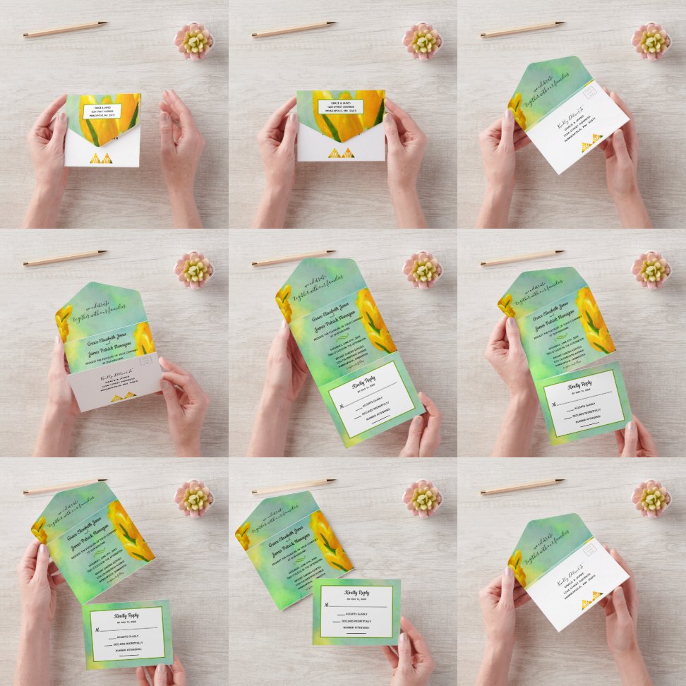 Gelbe Aquarelltüten - Einladung zur Hochzeit