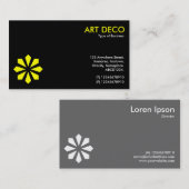 Gelbe Art Deco Blume Symbol - Schwarz Visitenkarte (Vorne/Hinten)