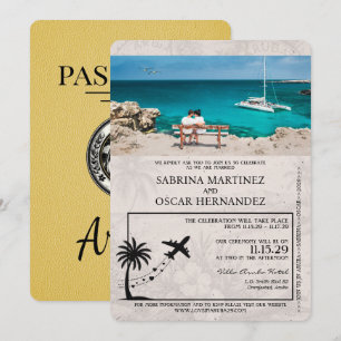 Gelbe Aruba-Reisepass Hochzeitseinladung Einladung
