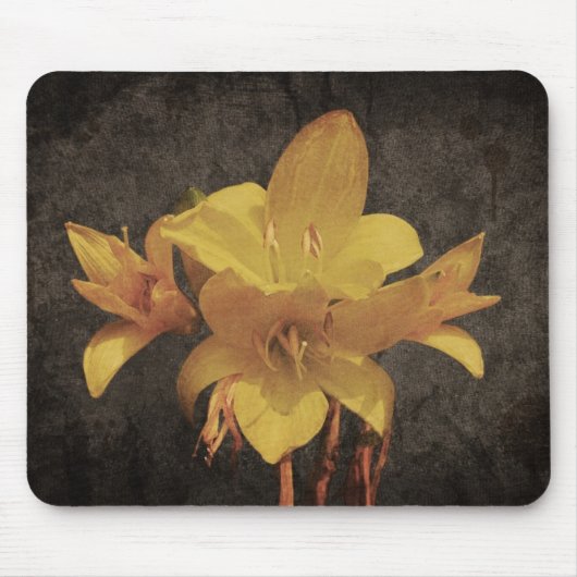 Gelbe Asiatische Lilie auf alter grungeliger Leinw Mousepad (Vorne)