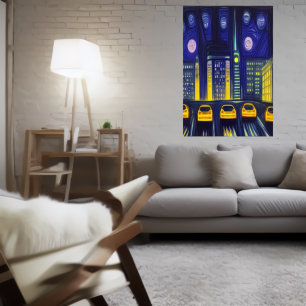 Gelbe Autos in der Stadt   AI Art Poster