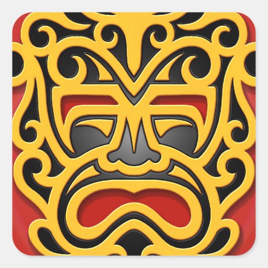 Gelbe Aztekenmaske Quadratischer Aufkleber (Vorderseite)