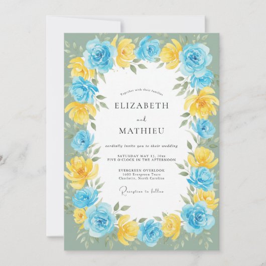 Gelbe Azure-Bloom-Hochzeit Einladung (Vorderseite)