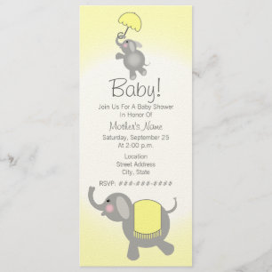 Gelbe Babyparty-Mutter u. Baby-Elefant laden ein Einladung