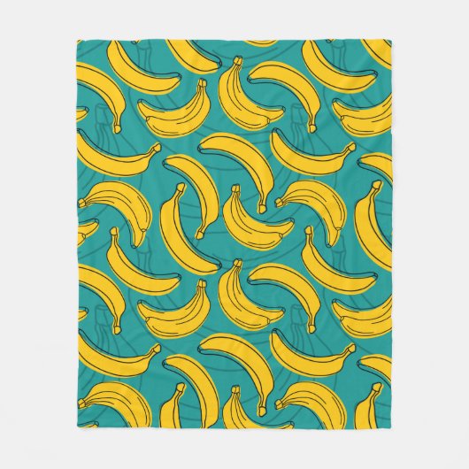 Gelbe Banane mit schwarzer Kontur Fleecedecke (Vorderseite)