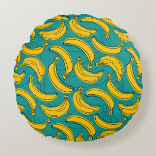 Gelbe Banane mit schwarzer Kontur Rundes Kissen