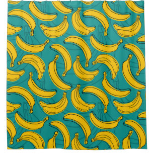 Gelbe Banane: Vintage schwarze Kontur Duschvorhang