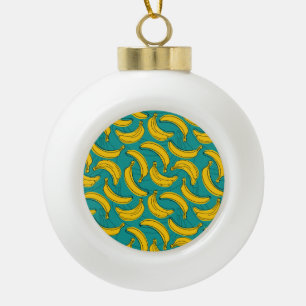 Gelbe Banane: Vintage schwarze Kontur Keramik Kugel-Ornament