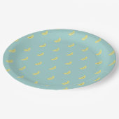 Gelbe Banane zeichne blaues Muster Pappteller (Schrägansicht)