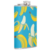 Gelbe Bananen, blaues Hintergrundmuster Flachmann (Rechts)