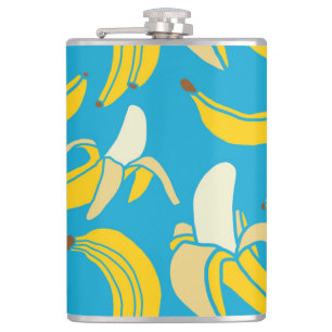 Gelbe Bananen, blaues Hintergrundmuster Flachmann