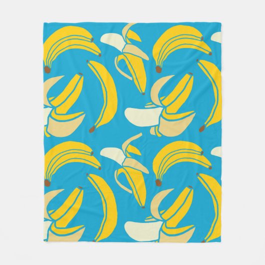 Gelbe Bananen, blaues Hintergrundmuster Fleecedecke (Vorderseite)