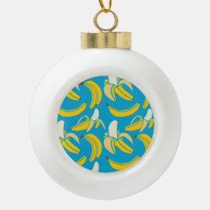 Gelbe Bananen, blaues Hintergrundmuster Keramik Kugel-Ornament