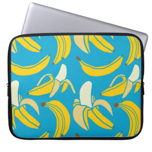 Gelbe Bananen, blaues Hintergrundmuster Laptopschutzhülle