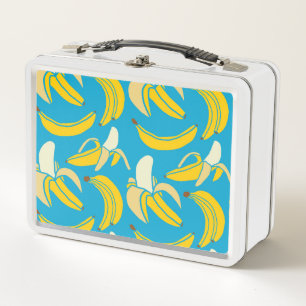 Gelbe Bananen, blaues Hintergrundmuster Metall Brotdose
