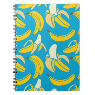 Gelbe Bananen, blaues Hintergrundmuster Notizblock