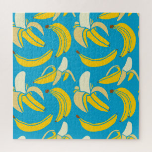 Gelbe Bananen, blaues Hintergrundmuster Puzzle