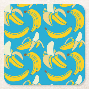 Gelbe Bananen, blaues Hintergrundmuster Rechteckiger Pappuntersetzer