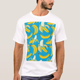 Gelbe Bananen, blaues Hintergrundmuster T-Shirt