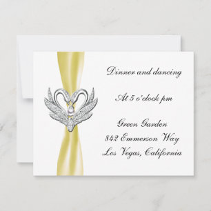 Gelbe Band Silber Schwäne Empfangskarte Einladung