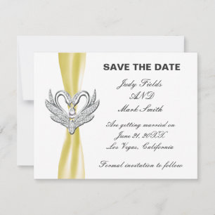 Gelbe Band Silber Schwäne Save The Date Karte