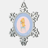 Gelbe Bärn-Tänze und Spiele auf Stuhl Schneeflocken Zinn-Ornament (Rechts)