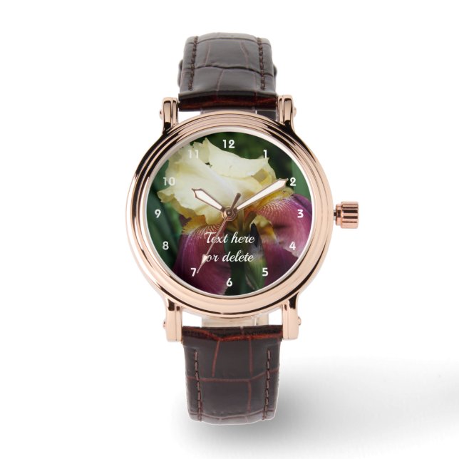 Gelbe Bartete Iris-Blume Personalisiert Armbanduhr (Vorderseite)