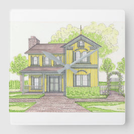 Gelbe Bauernmauer Quadratische Wanduhr