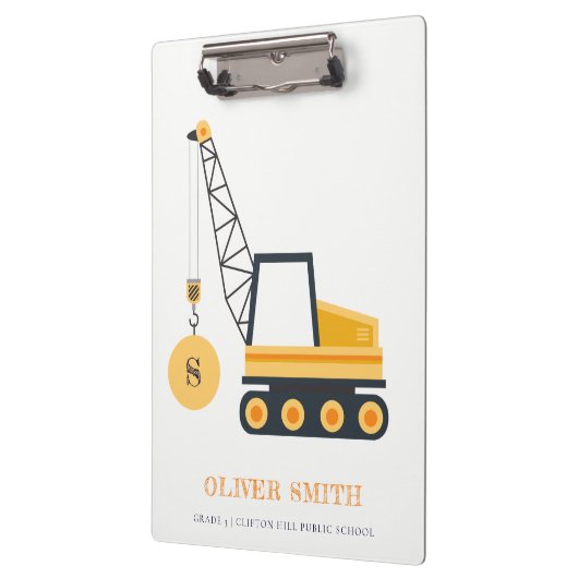 Gelbe Baukrane Monogramm Boys Klemmbrett (Links)