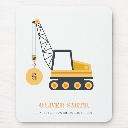 Gelbe Baukrane Monogramm Boys Mousepad (Vorne)
