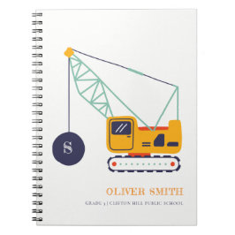 Gelbe Baukrane Monogramm Boys Notizblock