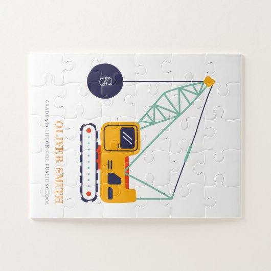 Gelbe Baukrane Monogramm Boys Puzzle (Horizontal)