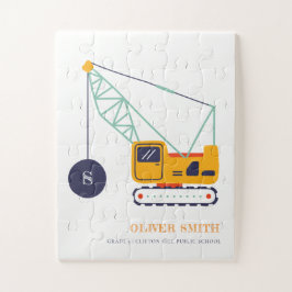 Gelbe Baukrane Monogramm Boys Puzzle