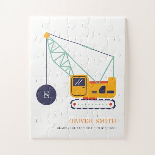Gelbe Baukrane Monogramm Boys Puzzle (Vertikal)