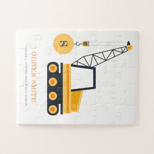 Gelbe Baukrane Monogramm Boys Puzzle (Horizontal)