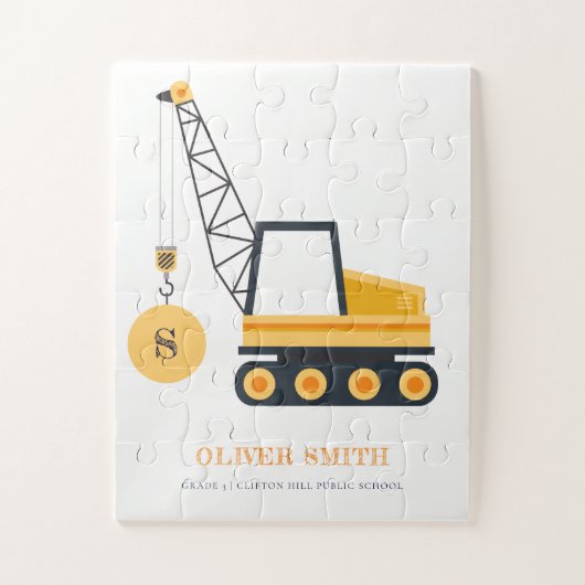 Gelbe Baukrane Monogramm Boys Puzzle (Vertikal)