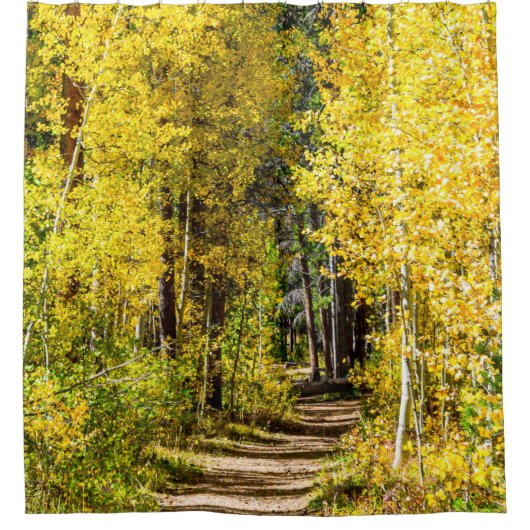 Gelbe Baumstraße // Wandern im Herbst Duschvorhang (Vorderseite)