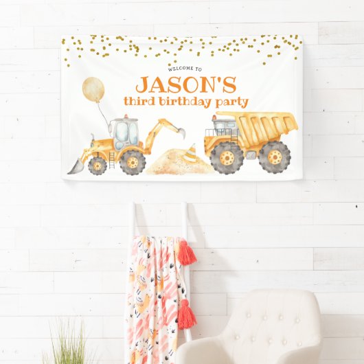 Gelbe Bauwagen Geburtstag Große Banner (Insitu)