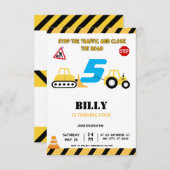 Gelbe Bauweise 5. Geburtstagsfeier Einladung (Vorne/Hinten)