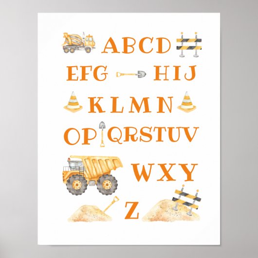 Gelbe Bauweise Alphabet-Zeichen Poster (Vorne)