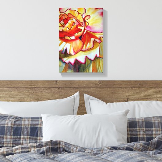 Gelbe Begonia Blume Aquarellkunst Leinwanddruck (Insitu (Schlafzimmer))