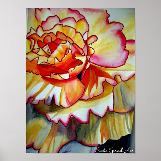 Gelbe Begonia Blume Aquarellkunst Poster (Vorne)