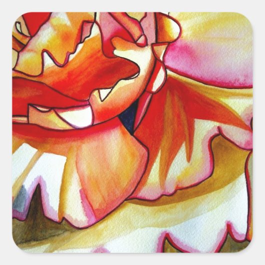 Gelbe Begonia Blume Aquarellkunst Quadratischer Aufkleber (Vorderseite)