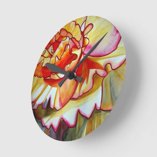 Gelbe Begonia Blume Aquarellkunst Runde Wanduhr (Winkel)