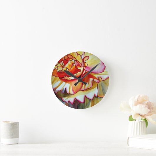 Gelbe Begonia Blume Aquarellkunst Runde Wanduhr (Zuhause)