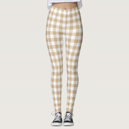 Gelbe Beige Weiße Gingham Karo Leggings