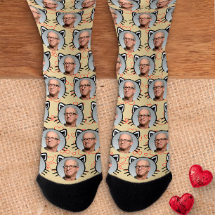 Gelbe benutzerdefinierte Freund-Freundin Foto Katz Socken