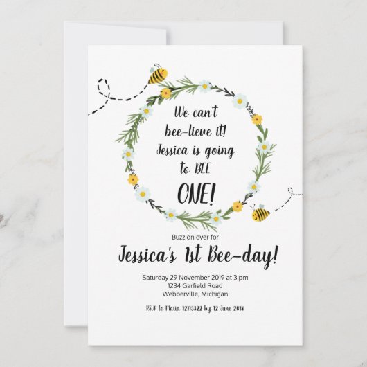 Gelbe Biene Rustikale Party Einladung 1. Geburtsta (Vorderseite)