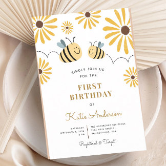 Gelbe Biene Sonnenblume Erster Geburtstag Einladung