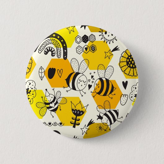 Gelbe Biene und Regenbogen-Design Button (Vorderseite)